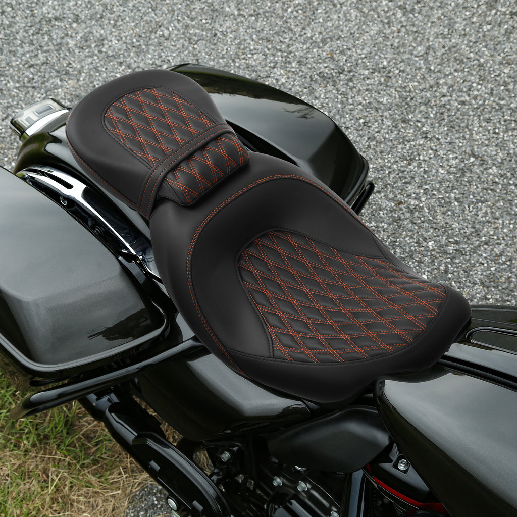 C.C. RIDER Touring Seat Two Piece 2 Up Seat Low Profile Driver Passenger Seat For Road Glide Street Glide Road King, 2009-2023