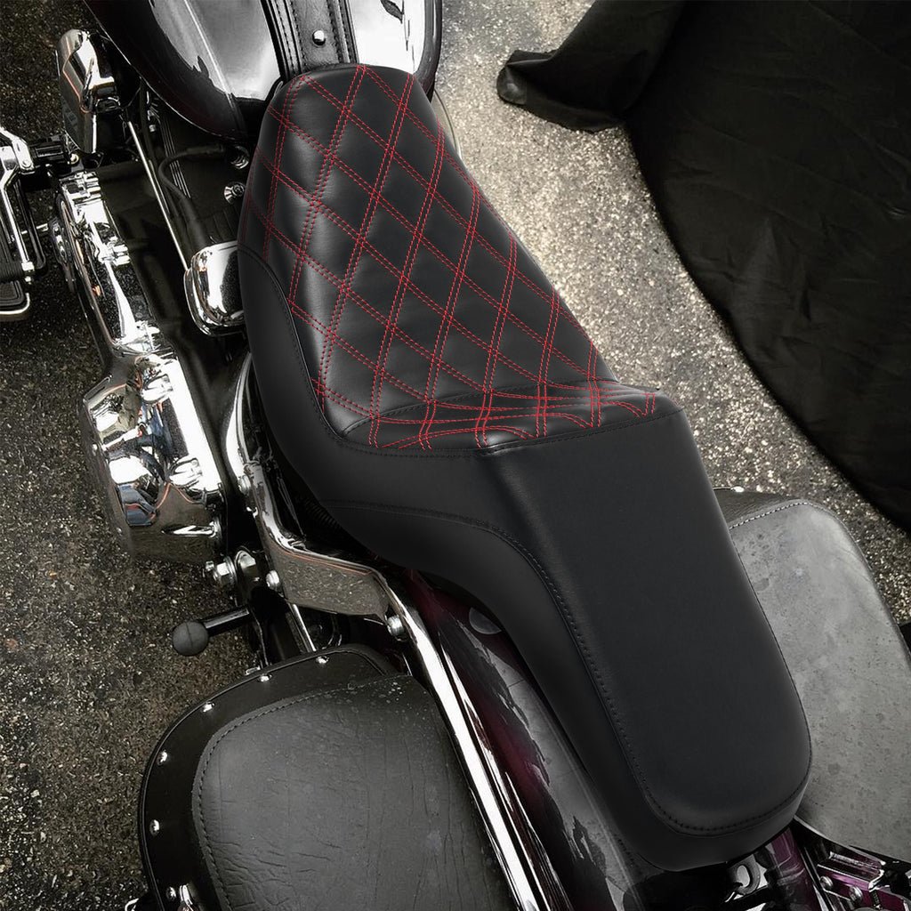 C.C. RIDER Dyna Step Up Seat 2 up Seat Red Stitching For Dyna Low Rider Fat Bob FXD/FXDWG, 2006-2017