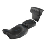 C.C. RIDER Touring Seat Two Piece Low Profile Driver Passenger Seat With Backrest For Road Glide Street Glide Road King, Black Blue, 2009-2023