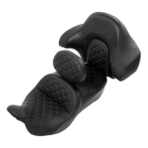 C.C. RIDER Touring Seat Driver Passenger Seat With Backrest For Harley CVO Road Glide Electra Glide Street Glide Road King, Black, 2014-2023