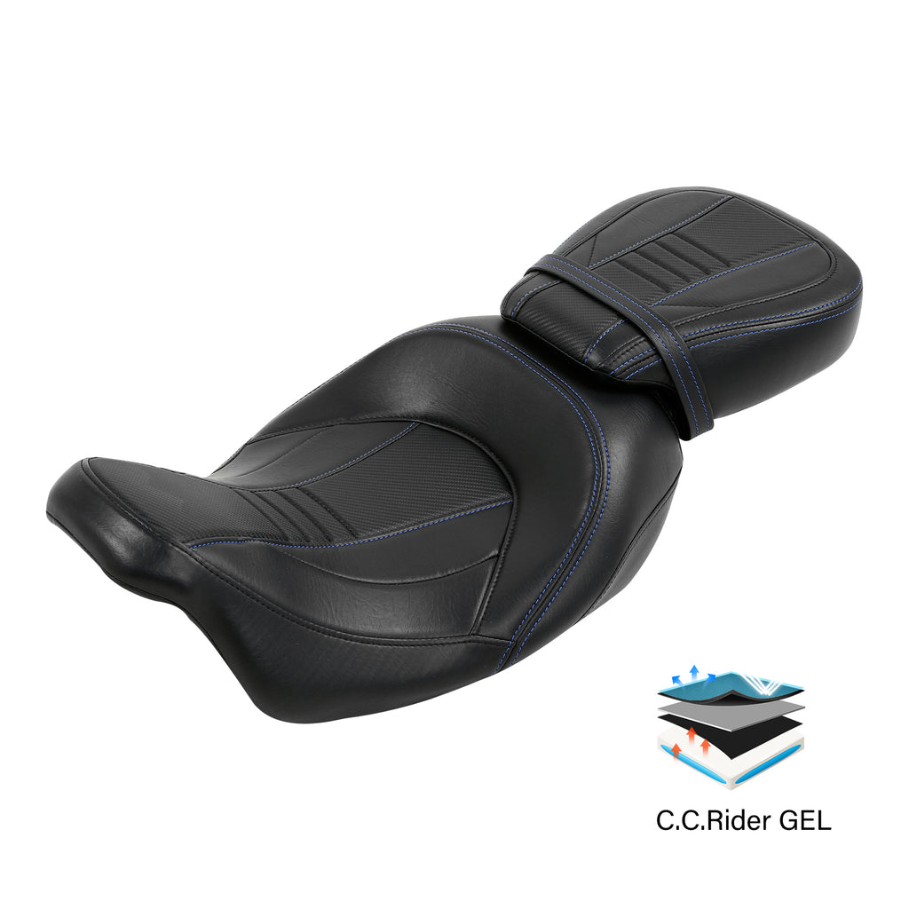 Gel Seat C.C. RIDER Touring Seat Two Piece 2 Up Seat Low Profile Driver Passenger Seat Bullet For Road Glide Street Glide Road King, 2009-2023