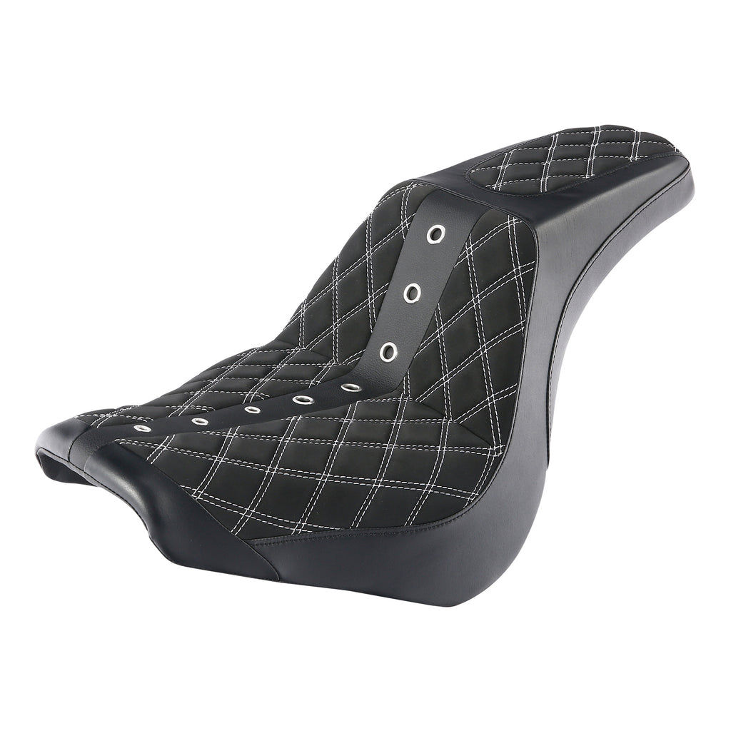 C.C. RIDER Softail Step Up Seat 2 up Seat Alcantara Lattice Stitching For Softail Standard Street Bob FXBB Standard FXST, 2018-2025