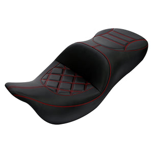 C.C. RIDER Touring Seat Driver Passenger Seat 2 Up Seat Red Double Lattice Stitch For FL Touring Road King Electra Glide Road Glide, 2009-2023