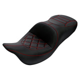 C.C. RIDER Touring Seat Driver Passenger Seat 2 Up Seat Red Double Lattice Stitch For FL Touring Road King Electra Glide Road Glide, 2009-2024