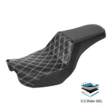 Gel Seat C.C. RIDER Dyna Step Up Seat 2 up Seat Lattice Stiching For Low Rider Fat Bob FXD/FXDWG, 2006-2017