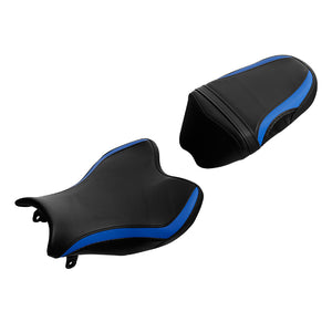 C.C. RIDER Carbon Fiber Pattern Front And Rear Seat With  Blue Trimming For SUZUKI GSXR1000, 2009-2016