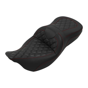 C.C. RIDER Touring Seat Driver Passenger Seat 2 Up Seat Black Red Lattice Stitching For FL Touring Road King Electra Glide Road Glide, 2009-2023