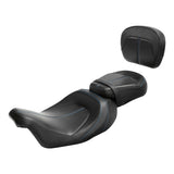 C.C. RIDER Touring Seat Two Piece Low Profile Driver Passenger Seat With Backrest For Road Glide Street Glide Road King, Black Blue, 2009-2023