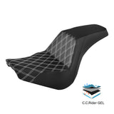 Gel Seat C.C. RIDER Softail Seat 2 up Seat Step Up Lattice Stitching For Softail Standard Street Bob FXBB Standard FXST, 2018-2023