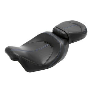 C.C. RIDER Touring Seat Two Piece Low Profile Driver Passenger Seat With Backrest For Road Glide Street Glide Road King, Black Blue, 2009-2023