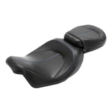 C.C. RIDER Touring Seat Two Piece Low Profile Driver Passenger Seat With Backrest For Road Glide Street Glide Road King, Black Blue, 2009-2023