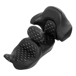 C.C. RIDER Touring Seat Driver Passenger Seat With Backrest For Harley CVO Road Glide Electra Glide Street Glide Road King, Black White, 2014-2023