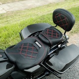 C.C. RIDER Touring Seat Two Piece Low Profile Driver Passenger Seat With Backrest For Road Glide Street Glide Road King, Black Red, 2009-2023
