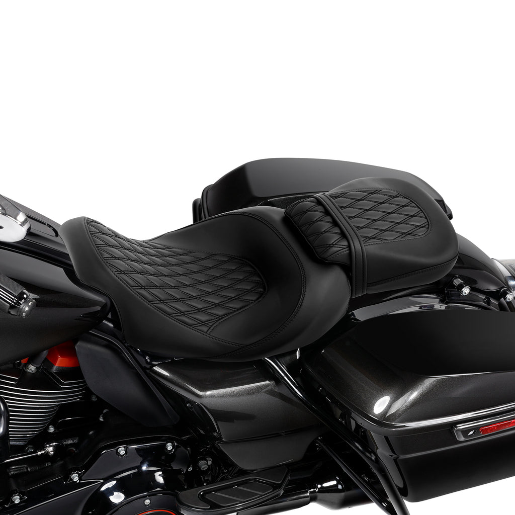 C.C. RIDER Touring Seat Two Piece 2 Up Seat Low Profile Driver Passenger Seat For Road Glide Street Glide Road King, 2009-2023