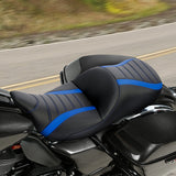 C.C. RIDER Touring Seat Driver Passenger Seat 2 Up Seat Alcantara Blue Trimming For FL Touring Road King Electra Glide Road Glide, 2009-2024