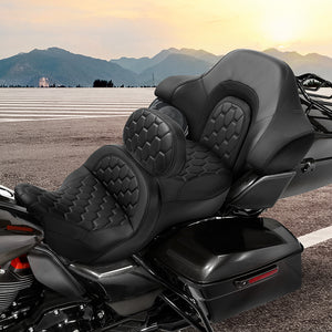 C.C. RIDER Touring Seat Driver Passenger Seat With Backrest For Harley CVO Road Glide Electra Glide Street Glide Road King, Black, 2014-2023