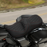 C.C. RIDER Touring Seat Driver Passenger Seat 2 Up Seat Black Red Lattice Stitching For FL Touring Road King Electra Glide Road Glide, 2009-2023