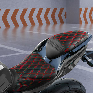 C.C. RIDER Ninja 400 Z400 Front And Rear Seat Fit For Kawasaki Black Red Lattice Stitch, 2018-2024