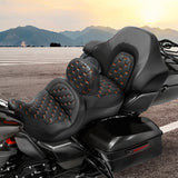 C.C. RIDER Touring Seat Driver Passenger Seat With Backrest For Harley Road Glide Electra Glide Street Glide Road King, Black Orange, 2014-2024