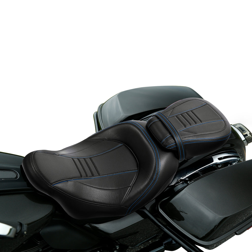Gel Seat C.C. RIDER Touring Seat Two Piece 2 Up Seat Low Profile Driver Passenger Seat Bullet For Road Glide Street Glide Road King, 2009-2023
