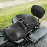 C.C. RIDER Touring Seat Two Piece Low Profile Driver Passenger Seat With Backrest For Road Glide Street Glide Road King, Black Red, 2009-2023