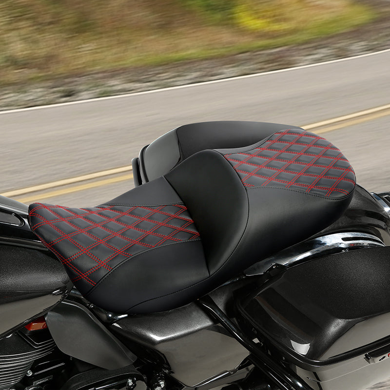 C.C. RIDER Touring Seat Driver Passenger Seat 2 Up Seat Lattice Stitch For FL Touring Road King Electra Glide Road Glide, 2009-2023
