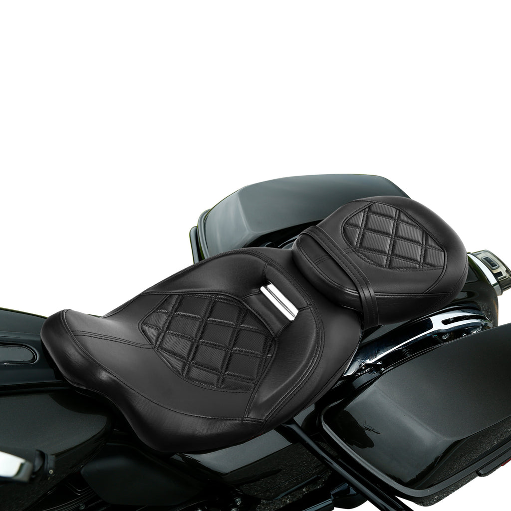 Gel Seat C.C. RIDER Touring Seat Two Piece 2 Up Seat Low Profile Driver Passenger Seat Octane For Road Glide Street Glide Road King, 2009-2023