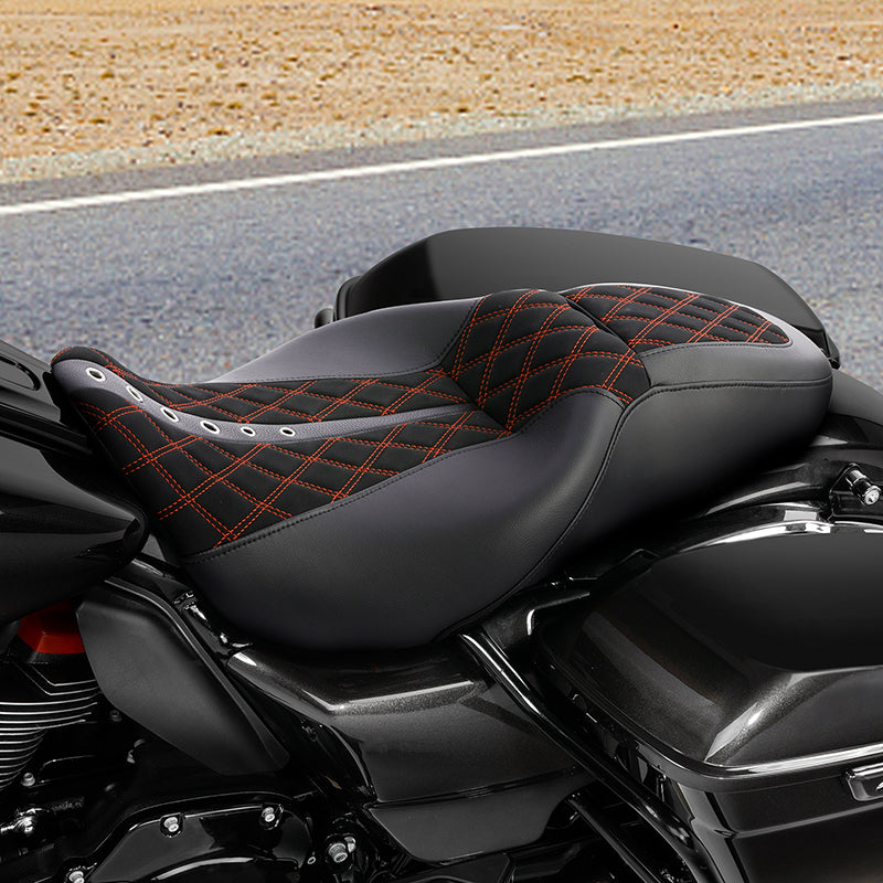 C.C. RIDER Touring Seat 2 up Seat Driver Passenger Seat Custom Motorcycle Seat For Harley Touring Street Glide Road Glide Electra Glide, 2008-2023