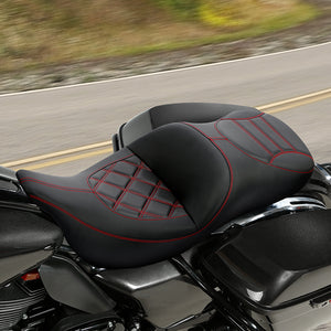 C.C. RIDER Touring Seat Driver Passenger Seat 2 Up Seat Red Double Lattice Stitch For FL Touring Road King Electra Glide Road Glide, 2009-2023