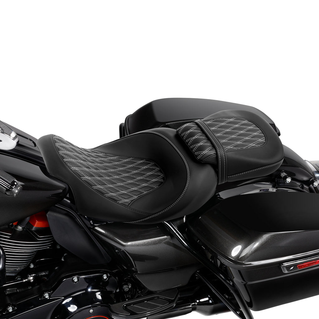 C.C. RIDER Touring Seat Two Piece 2 Up Seat Low Profile Driver Passenger Seat For Road Glide Street Glide Road King, 2009-2023