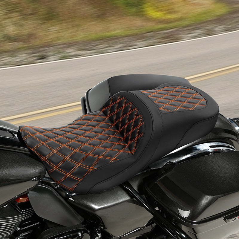 C.C. RIDER Touring Seat Driver Passenger Seat 2 Up Seat Lattice Stitch For FL Touring Road King Electra Glide Road Glide, 2009-2023