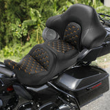 C.C. RIDER Touring Seat Driver Passenger Seat With Backrest For Harley Road Glide Electra Glide Street Glide Road King, Black Orange, 2014-2024