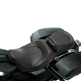 C.C. RIDER Touring Seat Two Piece Low Profile Driver Passenger Seat With Backrest For Road Glide Street Glide Road King, Black Red, 2009-2023