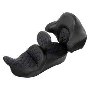 C.C. RIDER Touring Seat Driver Passenger Seat With Backrest For Harley CVO Road Glide Electra Glide Street Glide Road King, Black Blue, 2014-2023