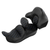 C.C. RIDER Touring Seat Driver Passenger Seat With Backrest For Harley CVO Road Glide Electra Glide Street Glide Road King, Black Blue, 2014-2023