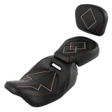 C.C. RIDER Touring Seat Two Piece Low Profile Driver Passenger Seat With Backrest Brown White Diamond Stitching For Road Glide Street Glide Road King, 2009-2024