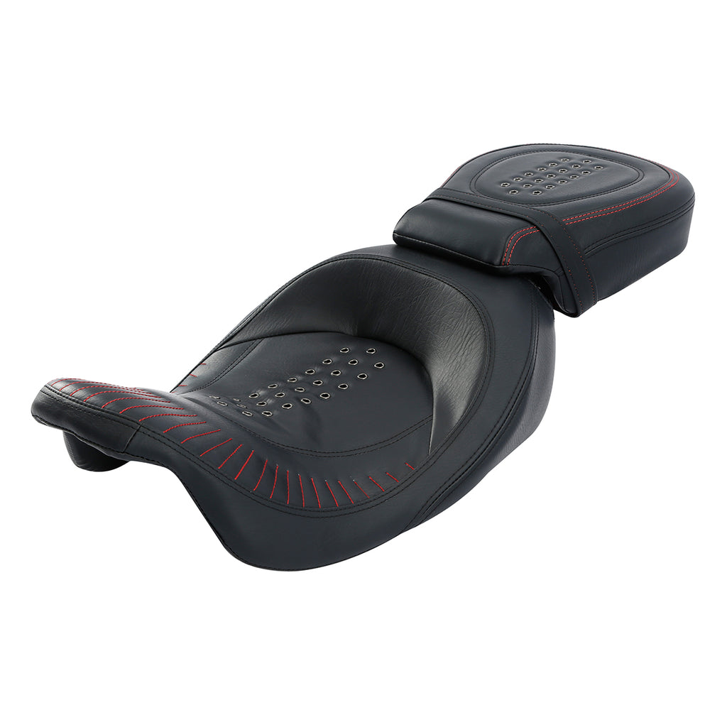 C.C. RIDER Touring Seat Two Piece 2 Up Seat Low Profile Driver Passenger Seat Studs Design Red Stitching For Road Glide Street Glide Road King, 2009-2023