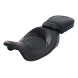 C.C. RIDER Touring Seat Two Piece 2 Up Seat Low Profile Driver Passenger Seat Studs Design Red Stitching For Road Glide Street Glide Road King, 2009-2023