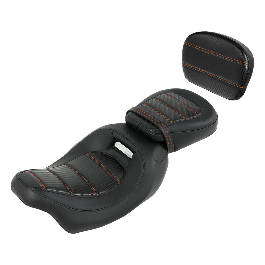 C.C. RIDER Touring Seat Two Piece 2 Up Seat Low Profile Driver Passenger Seat With Backrest For Road Glide Street Glide Road King, 2009-2023