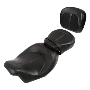C.C. RIDER Touring Seat Two Piece Low Profile Driver Passenger Seat With Backrest For Road Glide Street Glide Road King, Black Red, 2009-2023