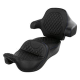C.C. RIDER Touring Seat Driver Passenger Seat With Backrest For Harley CVO Road Glide Electra Glide Street Glide Road King, Black Blue, 2014-2023