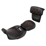 C.C. RIDER Touring Seat Two Piece Low Profile Driver Passenger Seat With Backrest For Road Glide Street Glide Road King, Black Red, 2009-2023