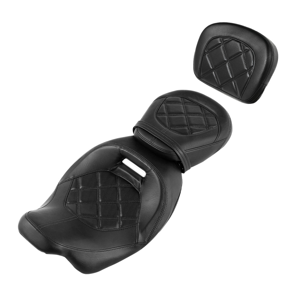 C.C. RIDER Touring Seat Two Piece Low Profile Driver Passenger Seat With Backrest For Road Glide Street Glide Road King, Black, 2009-2023