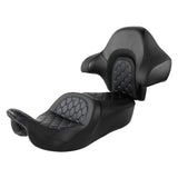 C.C. RIDER Touring Seat Driver Passenger Seat With Backrest For Harley CVO Road Glide Electra Glide Street Glide Road King, Black Blue, 2014-2023