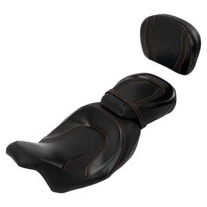 C.C. RIDER Touring Seat Two Piece Low Profile Driver Passenger Seat With Backrest For Road Glide Street Glide Road King, Black Orange, 2009-2023
