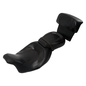 C.C. RIDER Touring Seat Two Piece Low Profile Driver Passenger Seat With Backrest For Road Glide Street Glide Road King, Black Orange, 2009-2023