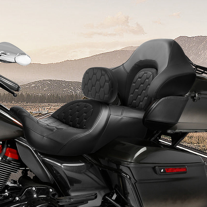 C.C. RIDER Touring Seat Driver Passenger Seat With Backrest For Harley CVO Road Glide Electra Glide Street Glide Road King, Black, 2014-2023