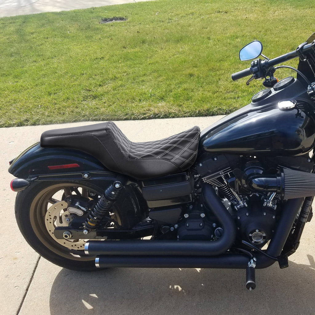 C.C. RIDER Dyna Step Up Seat 2 up Seat Lattice Stitching For Dyna Low Rider Fat Bob FXD/FXDWG, 2006-2017