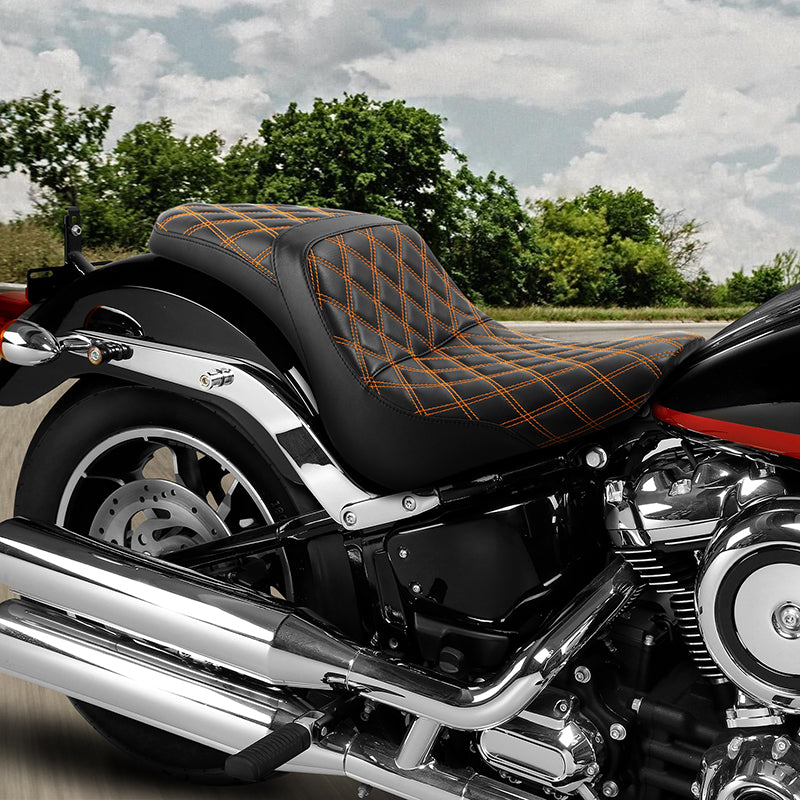 C.C. RIDER Softail Seat Low Rider S ST Orange Diamond Stitching Seat Driver Passenger Seat Low Rider FXLR FXLRS FXLRST 2018-2025