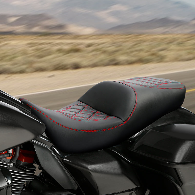 C.C. RIDER Touring Seat Driver Passenger Seat 2 Up Seat Red Double Lattice Stitch For FL Touring Road King Electra Glide Road Glide, 2009-2023